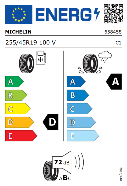 Tyre Label for Michelin Pilot Sport 4 SUV 255/45R19 100V