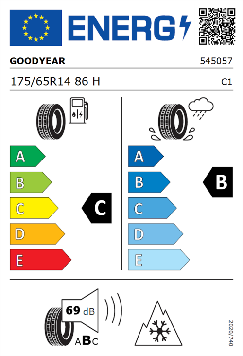 Tyre Label for Goodyear Vector 4Seasons Gen-3 175/65R14 86H