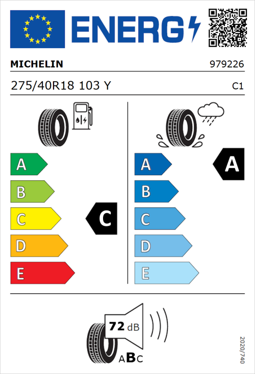 Tyre Label for Michelin Pilot Sport 5 275/40R18 103Y