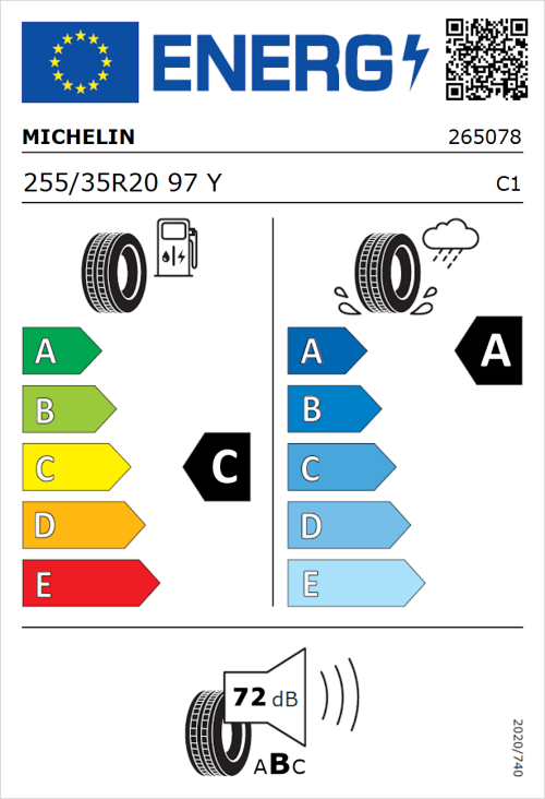 Tyre Label for Michelin Pilot Sport 5 255/35R20 97Y