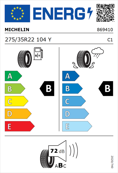 Tyre Label for Michelin Pilot Sport 4 SUV 275/35R22 104Y