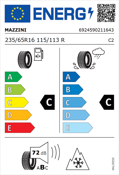 Tyre Label for Mazzini Effivan 235/65R16 115/113R