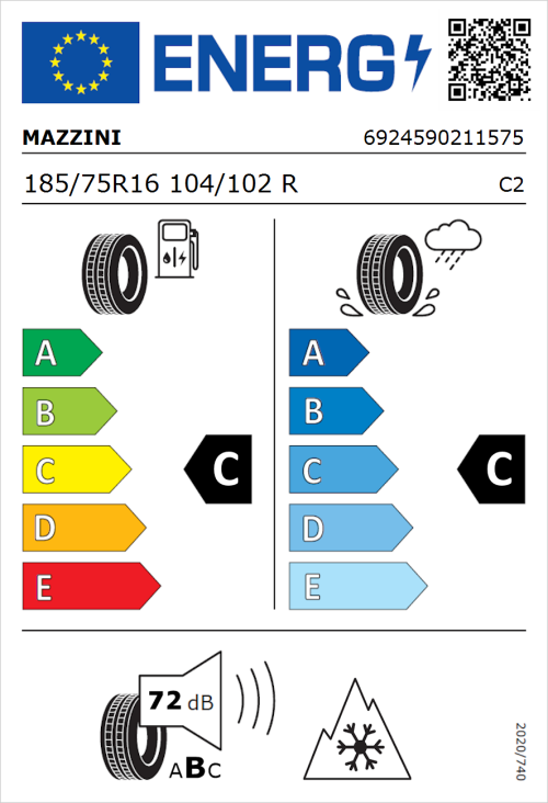 Tyre Label for Mazzini Effivan 185/75R16 104/102R